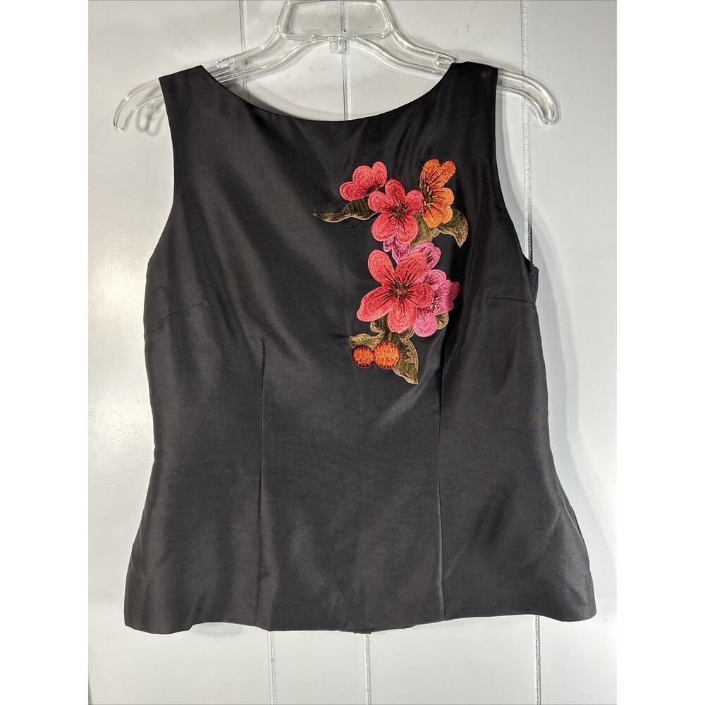 David Warren Silk Shantung size 6 Embroidered Blouse Sleeveless Hand Beaded